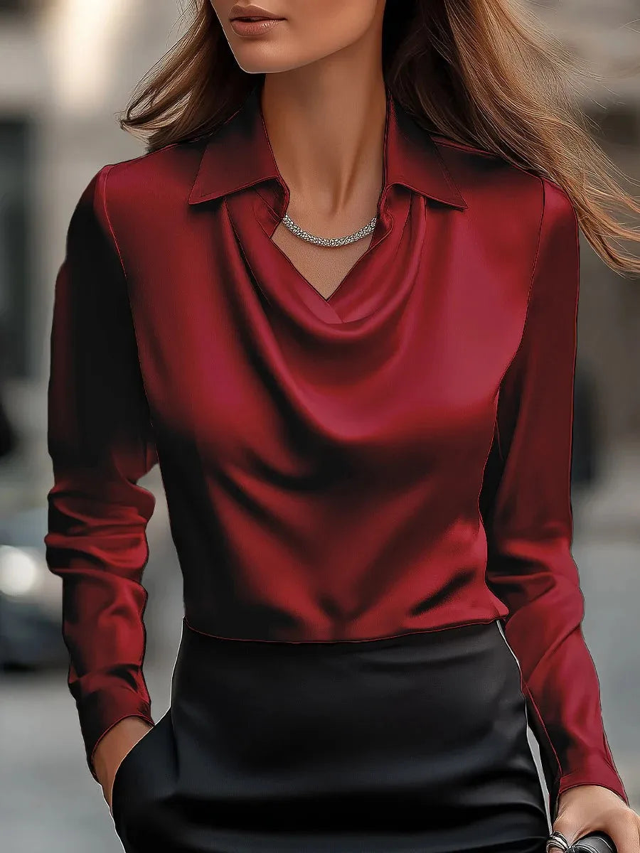 Vintage Satin Long Sleeve Silk Blouse