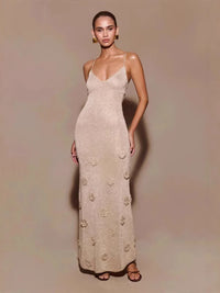 Boho Floral Lace High Waist Crochet Maxi Dress