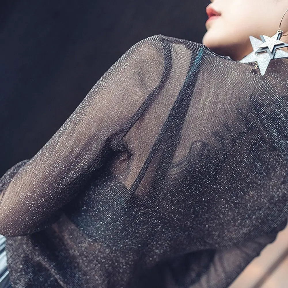 Half-High Collar Sheer Mesh Base Top