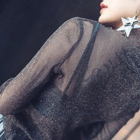Half-High Collar Sheer Mesh Base Top