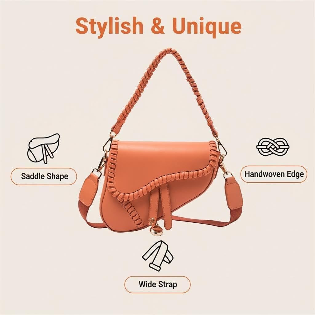 Small Saddle Shoulder Bag for Women Crossbody Satchel Clutch Purse Genuine Leather for Casual Looks