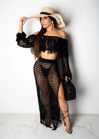 Fringed Tassel Crochet Hollow-Out Maxi Dress