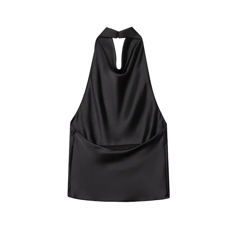 Satin Backless Halter Camisole Top