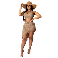 Handmade Crochet Tassel Ruched Maxi Dress