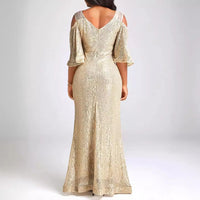 One-Shoulder Gold Sequin Bodycon Mini Dress