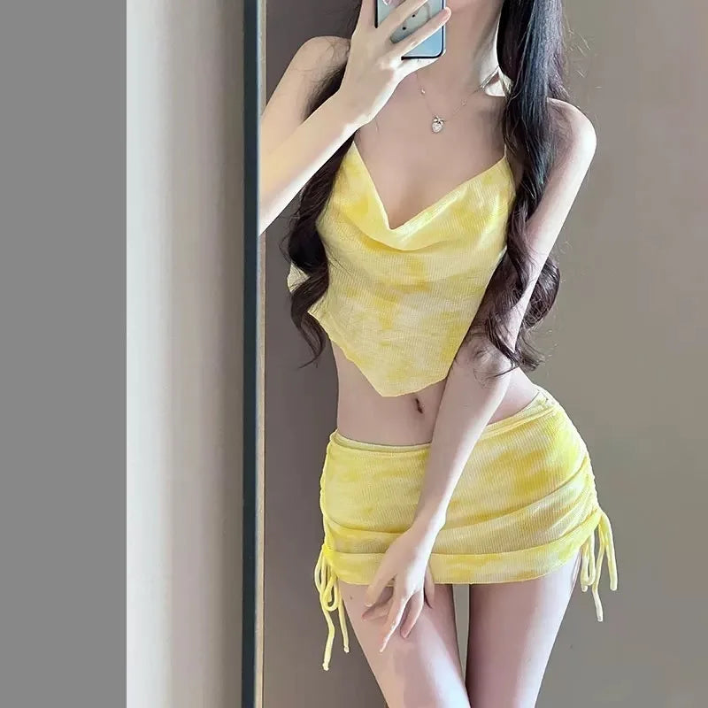Swimsuit Sexy Pure Desire Skirt Style Bikini Split Three Piece Cover Up Shirt Women Slimming Vacation Beach Soaking Hot Spring