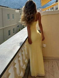 Yellow Ruched Cutout Neckline Maxi Dress