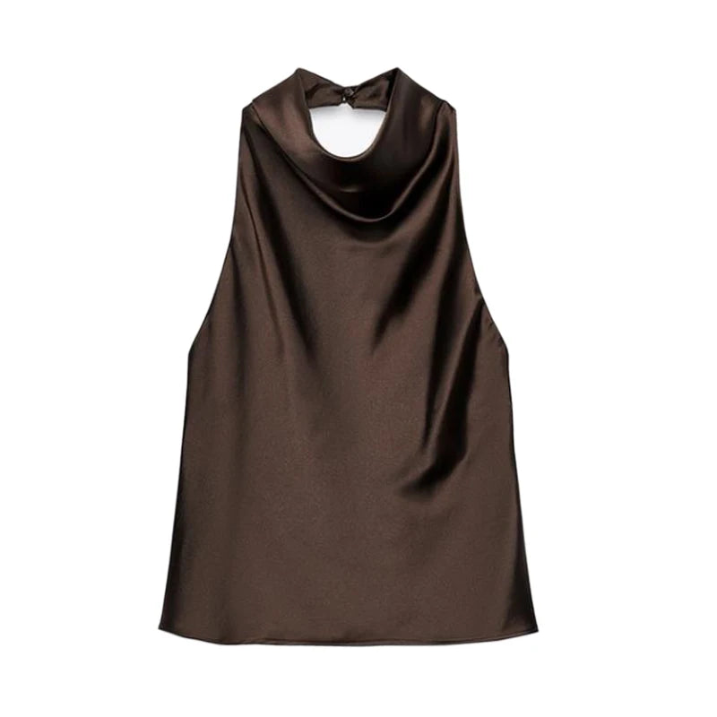 Satin Backless Halter Camisole Top