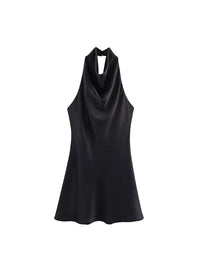Satin Backless Halter Mini Dress