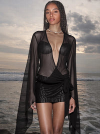 Sheer Mesh Bandage Mini Dress