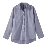 Striped Lantern Sleeve Stand Collar Blouse