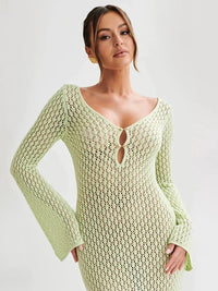 Sexy Hollow-Out Knit Crochet Bikini Cover-Up Maxi Dress