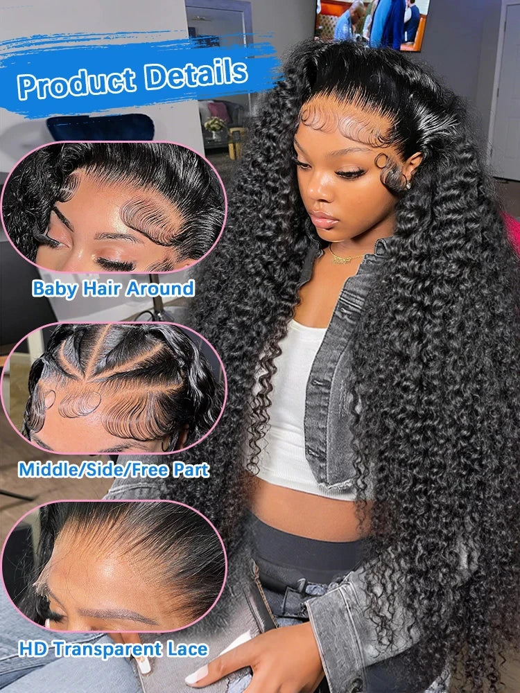 Natural Black Curly & Wave HD Lace Wig – 13x4 & 13x6 | 180% & 200% Density | 16–40 Inches