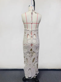 Lace-Up Halter Backless Crochet Maxi Cover-Up Dress