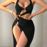 Backless Slit Maxi Bikini Cover-Up Dress