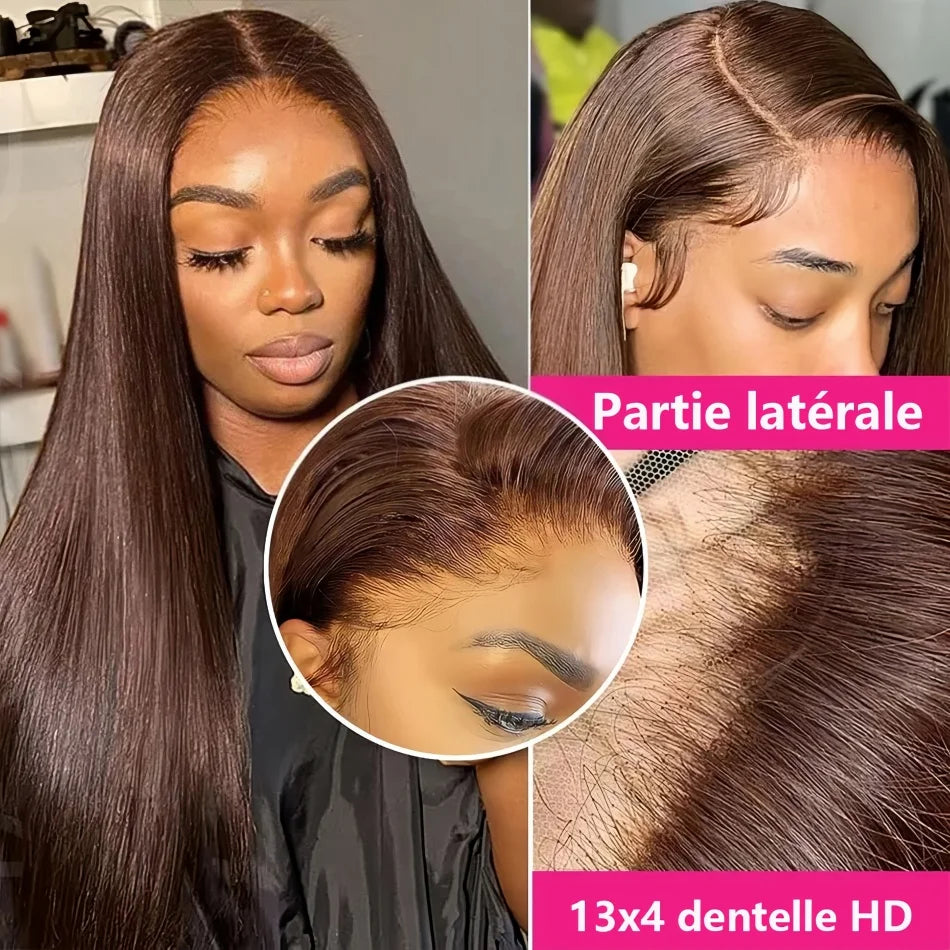 Chocolate Brown Bone Straight 13x6 HD Lace Frontal Wig – 200 Density Human Hair
