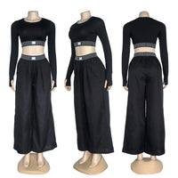Long Sleeve Crop Top & Wide-Leg Pants Set