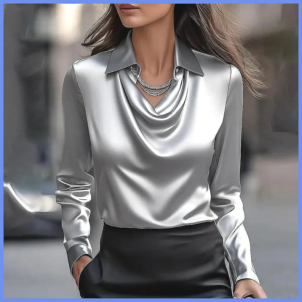 Vintage Satin Long Sleeve Silk Blouse