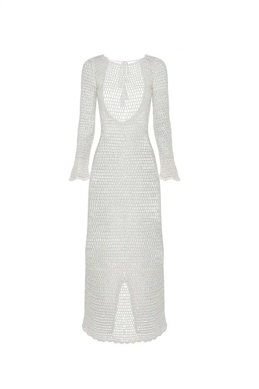 Long Sleeve Open Knit Crochet Maxi Cover-Up Dress