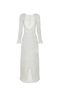 Long Sleeve Open Knit Crochet Maxi Cover-Up Dress