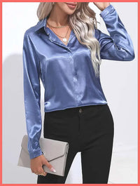 V-Neck Long Sleeve Satin Silk Blouse