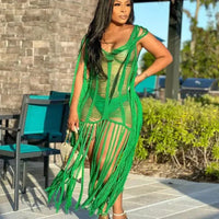 Fringe Tassel Crochet Beach Cover-Up Maxi Dress