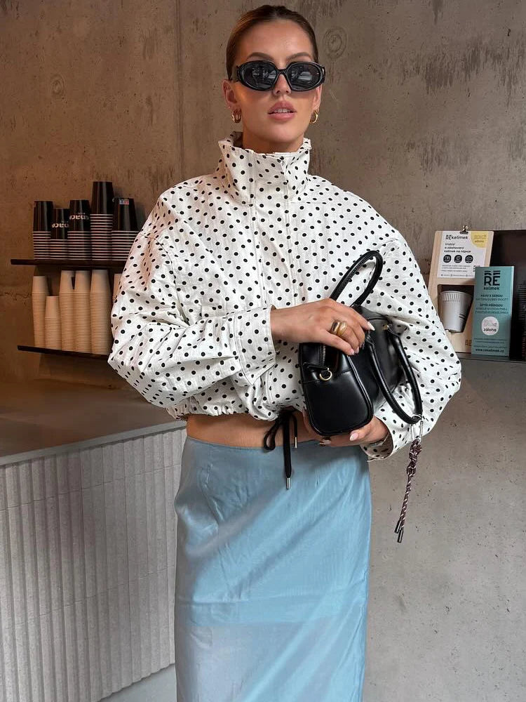 Polka Dot Turtleneck Zip Jacket