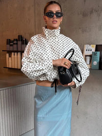 Polka Dot Turtleneck Zip Jacket