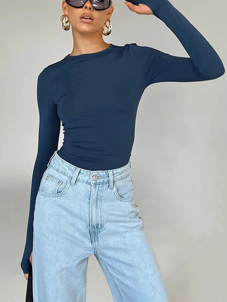 Long Sleeve Thumb-Hole Crop Top