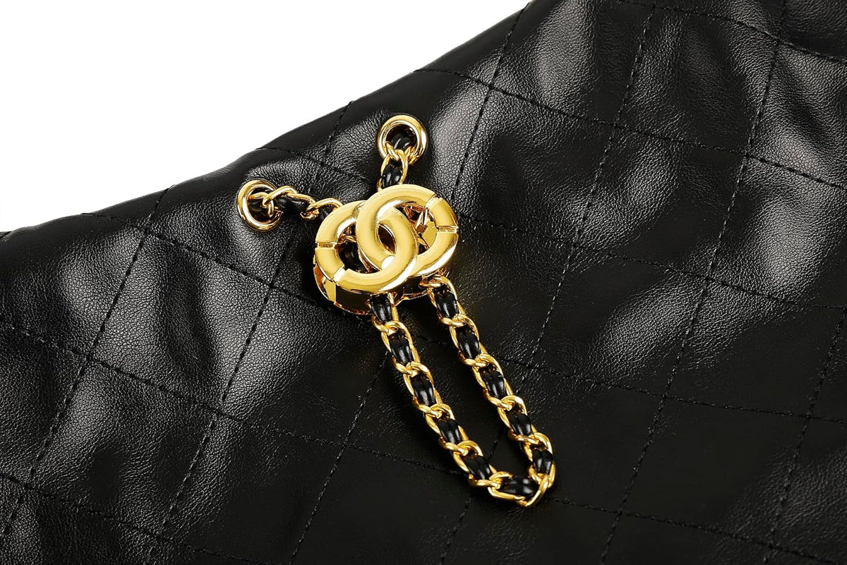 Quilted Vegan Leather Tote Handbag for Women, Soft Leather Slouchy Shoulder Bag