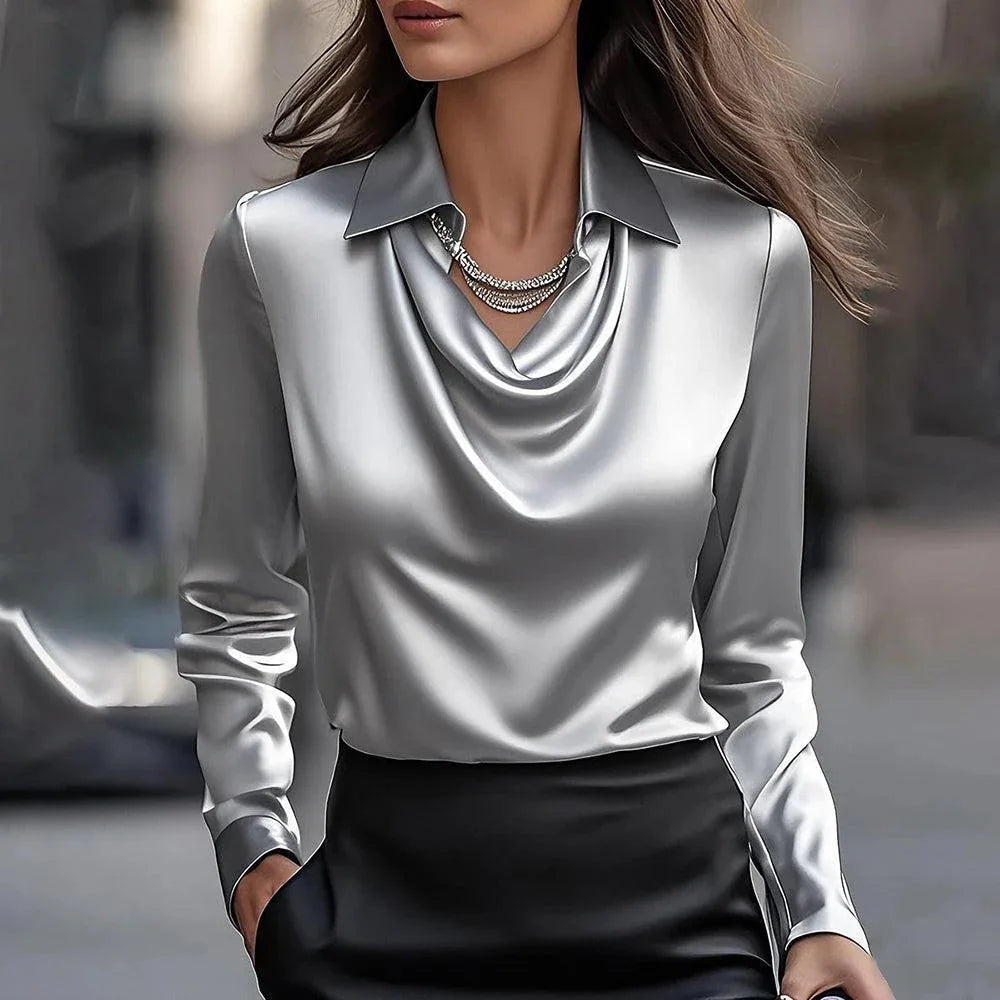 Vintage Satin Long Sleeve Silk Blouse