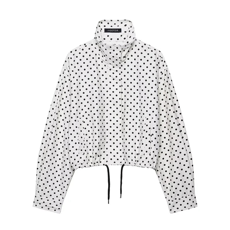 Polka Dot Turtleneck Zip Jacket