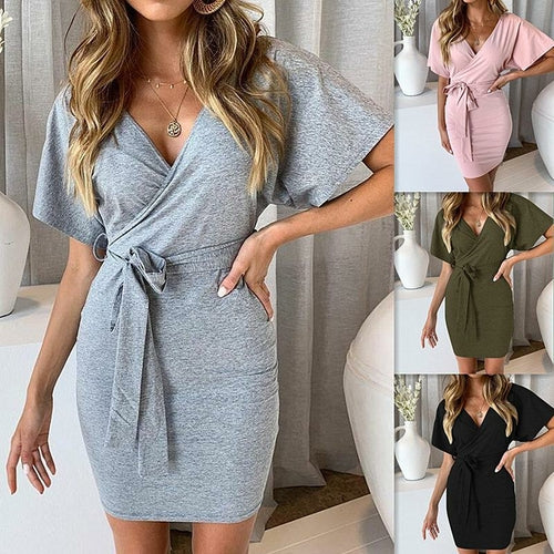 V-Neck Bodycon Mini Dress