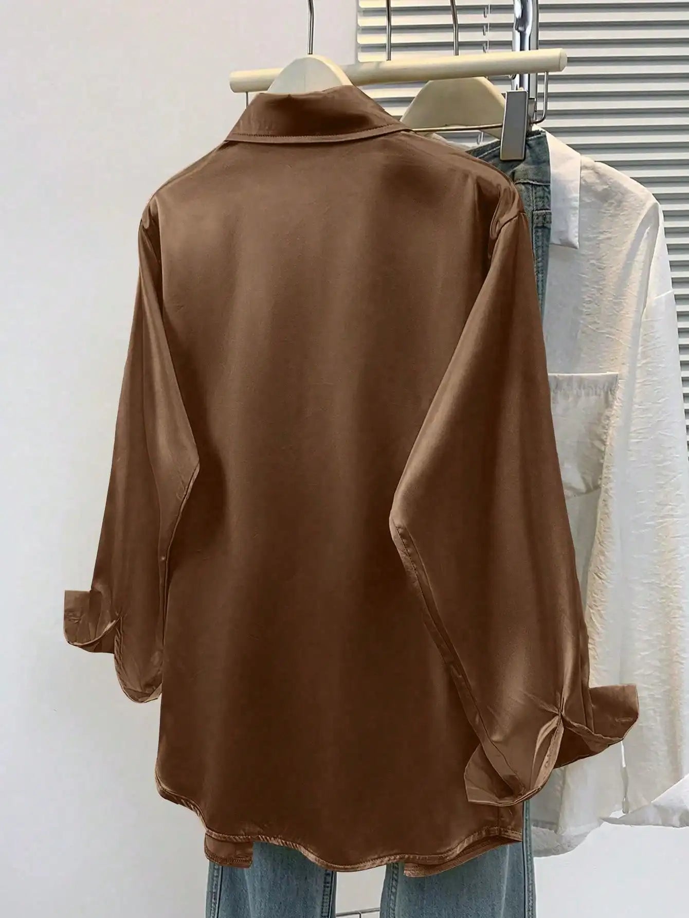 Satin Button-Up Collared Blouse