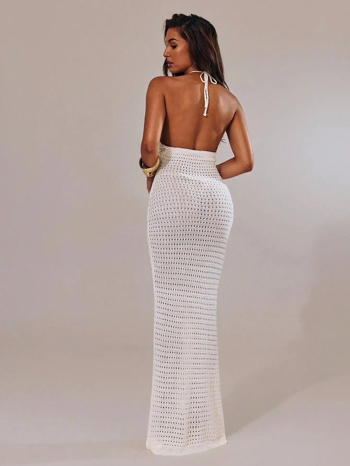 Floral Halter Neck Cutout Crochet Maxi Dress