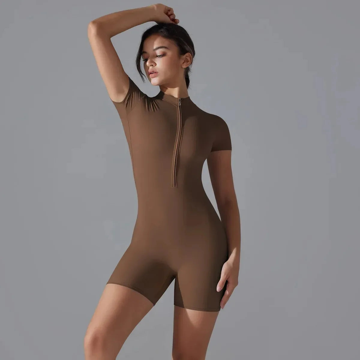 Zip Short Sleeve Gym Bodysuit