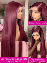 99J Burgundy Bone Straight 13x6 HD Lace Frontal Wig – 30–36 Inch Human Hair