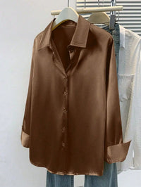 Satin Button-Up Collared Blouse