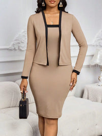Contrast Trim Jacket & Bodycon Dress Set