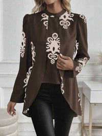 Fake Two-Piece Print Long Sleeve Blouse