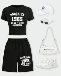 NYC Brooklyn 1965 Crop Tee & Wide-Leg Shorts Set