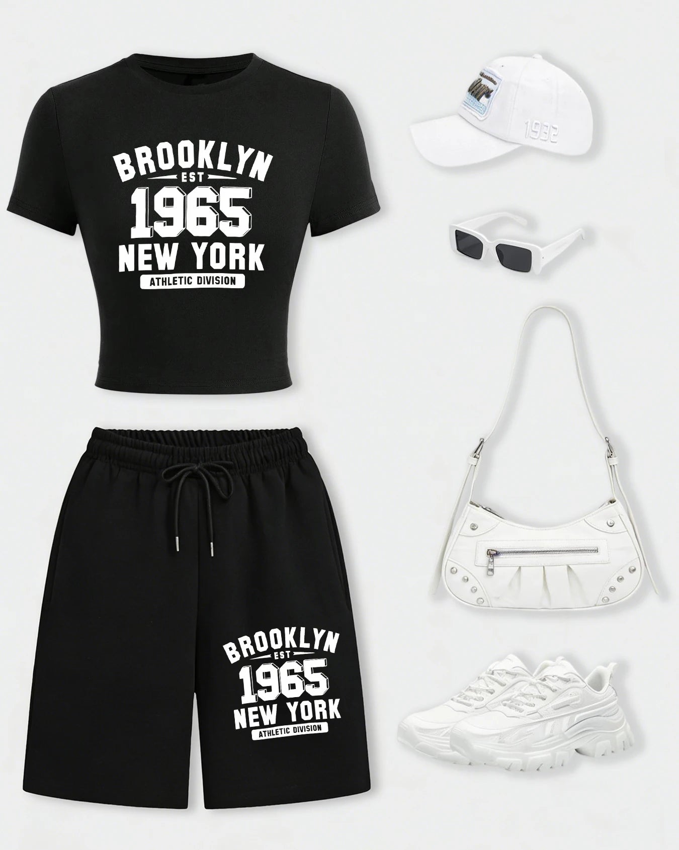 NYC Brooklyn 1965 Crop Tee & Wide-Leg Shorts Set