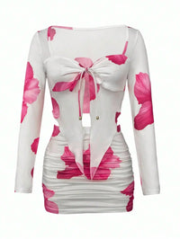 Floral Print Front Knot Cutout Mini Dress