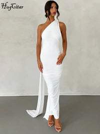 One-Shoulder Backless Ruched Maxi Dress