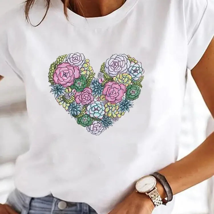 Love Heart Print Y2K Graphic Tee