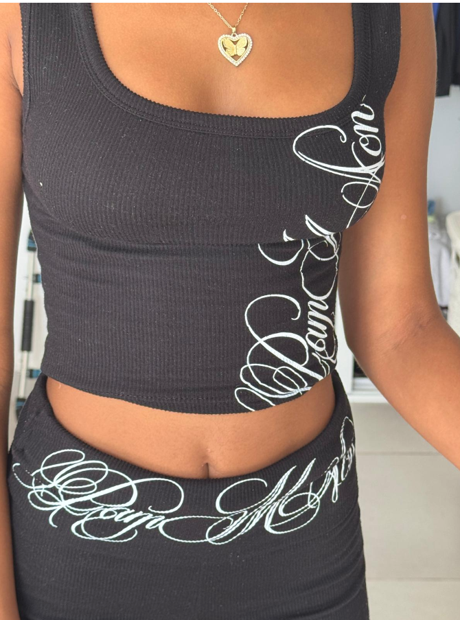Y2K Abstract Print Ruffle Tank & Mini Shorts Set