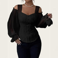 Square Collar Jacquard Slim Fit Blouse