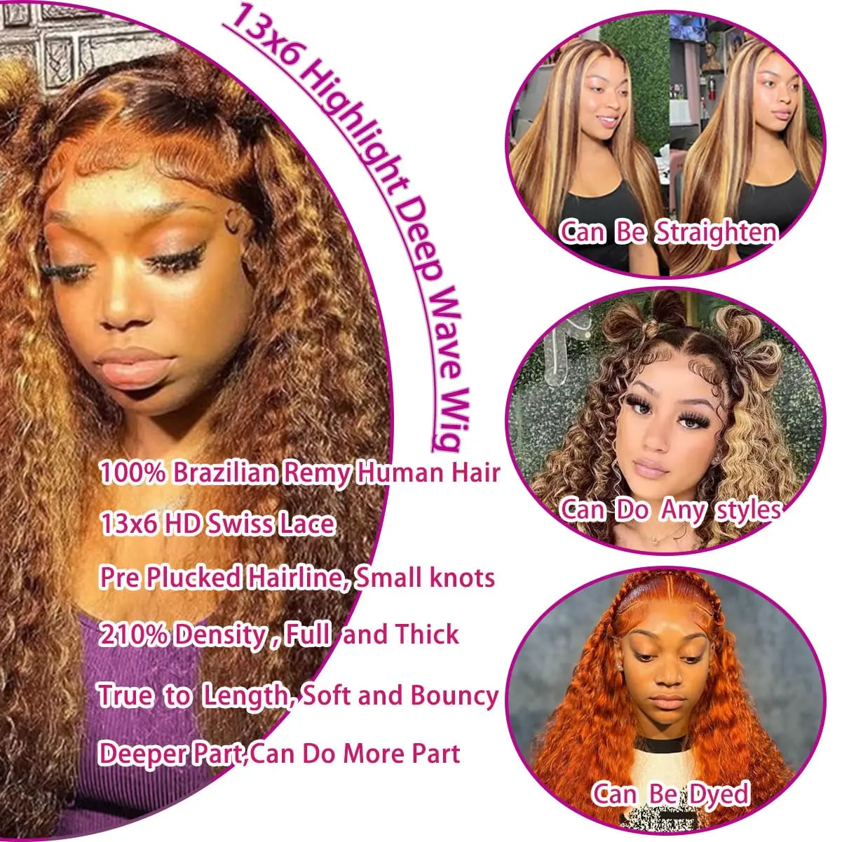 P4/27 Highlight Deep Wave HD Lace Front Curly Wig