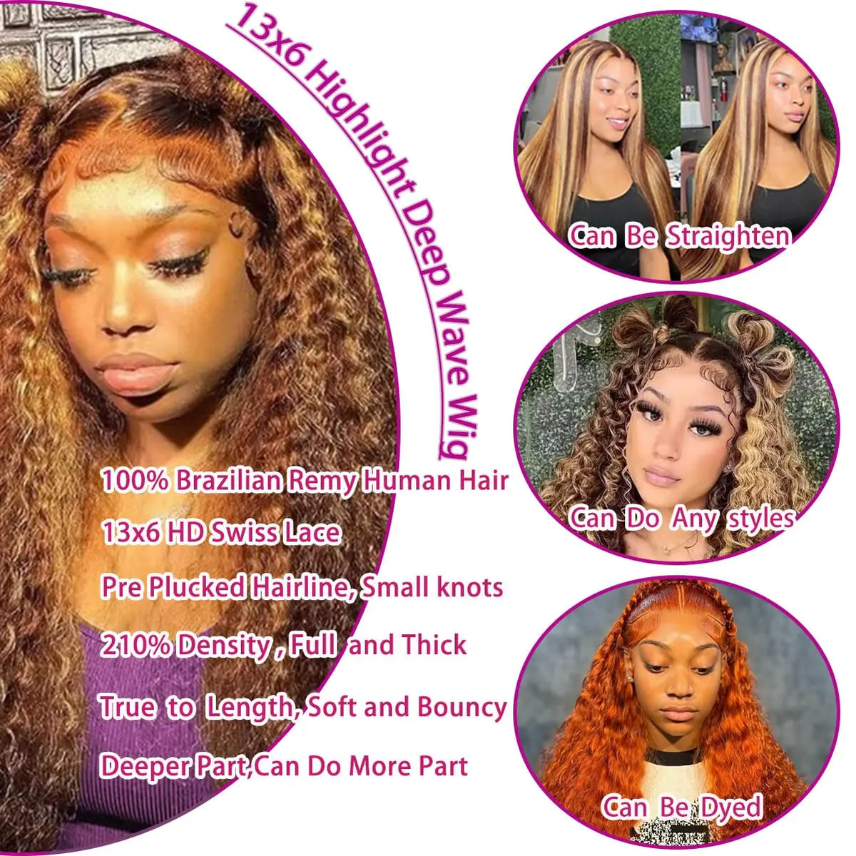 P4/27 Highlight Deep Wave HD Transparent Lace Frontal Wig