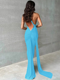 One-Shoulder Backless Ruched Maxi Dress